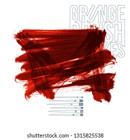 Red brush stroke and texture. Grunge vector abstract hand - painted element. Underline and border design.