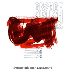 Red brush stroke and texture. Grunge vector abstract hand - painted element. Underline and border design.