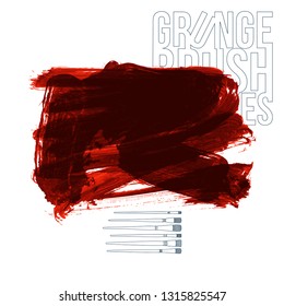Red brush stroke and texture. Grunge vector abstract hand - painted element. Underline and border design.