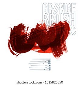 Red brush stroke and texture. Grunge vector abstract hand - painted element. Underline and border design.