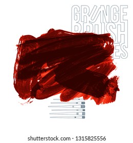 Red brush stroke and texture. Grunge vector abstract hand - painted element. Underline and border design.