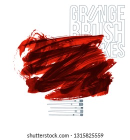 Red brush stroke and texture. Grunge vector abstract hand - painted element. Underline and border design.