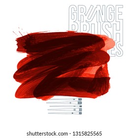 Red brush stroke and texture. Grunge vector abstract hand - painted element. Underline and border design.