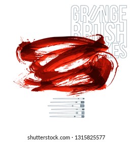 Red brush stroke and texture. Grunge vector abstract hand - painted element. Underline and border design.