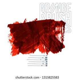 Red brush stroke and texture. Grunge vector abstract hand - painted element. Underline and border design.