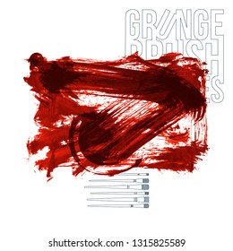 Red brush stroke and texture. Grunge vector abstract hand - painted element. Underline and border design.