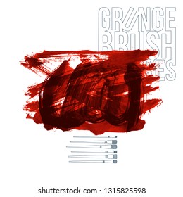 Red brush stroke and texture. Grunge vector abstract hand - painted element. Underline and border design.