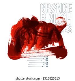 Red brush stroke and texture. Grunge vector abstract hand - painted element. Underline and border design.