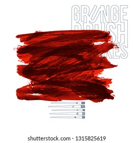 Red brush stroke and texture. Grunge vector abstract hand - painted element. Underline and border design.