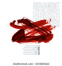Red brush stroke and texture. Grunge vector abstract hand - painted element. Underline and border design.