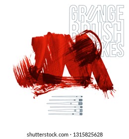 Red brush stroke and texture. Grunge vector abstract hand - painted element. Underline and border design.