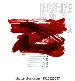 Red brush stroke and texture. Grunge vector abstract hand - painted element. Underline and border design.