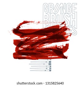Red brush stroke and texture. Grunge vector abstract hand - painted element. Underline and border design.