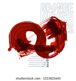 Red brush stroke and texture. Grunge vector abstract hand - painted element. Underline and border design.