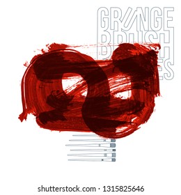 Red brush stroke and texture. Grunge vector abstract hand - painted element. Underline and border design.