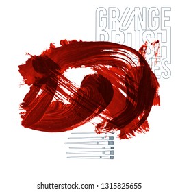 Red brush stroke and texture. Grunge vector abstract hand - painted element. Underline and border design.