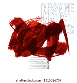 Red brush stroke and texture. Grunge vector abstract hand - painted element. Underline and border design.