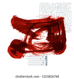Red brush stroke and texture. Grunge vector abstract hand - painted element. Underline and border design.