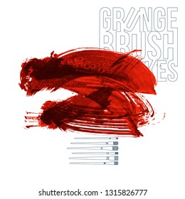Red brush stroke and texture. Grunge vector abstract hand - painted element. Underline and border design.