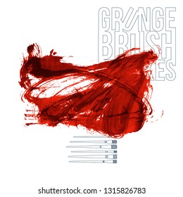 Red brush stroke and texture. Grunge vector abstract hand - painted element. Underline and border design.