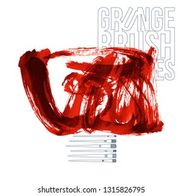 Red brush stroke and texture. Grunge vector abstract hand - painted element. Underline and border design.