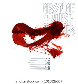 Red brush stroke and texture. Grunge vector abstract hand - painted element. Underline and border design.