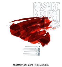 Red brush stroke and texture. Grunge vector abstract hand - painted element. Underline and border design.