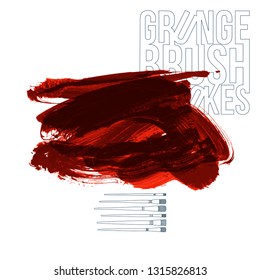 Red brush stroke and texture. Grunge vector abstract hand - painted element. Underline and border design.