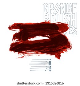 Red brush stroke and texture. Grunge vector abstract hand - painted element. Underline and border design.