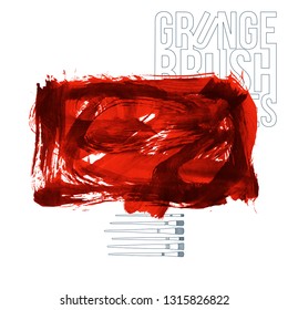 Red brush stroke and texture. Grunge vector abstract hand - painted element. Underline and border design.