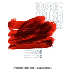 Red brush stroke and texture. Grunge vector abstract hand - painted element. Underline and border design.