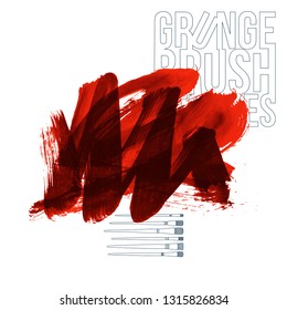 Red brush stroke and texture. Grunge vector abstract hand - painted element. Underline and border design.