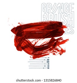 Red brush stroke and texture. Grunge vector abstract hand - painted element. Underline and border design.