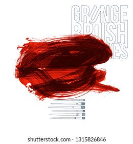 Red brush stroke and texture. Grunge vector abstract hand - painted element. Underline and border design.