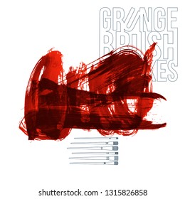 Red brush stroke and texture. Grunge vector abstract hand - painted element. Underline and border design.