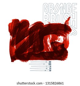 Red brush stroke and texture. Grunge vector abstract hand - painted element. Underline and border design.