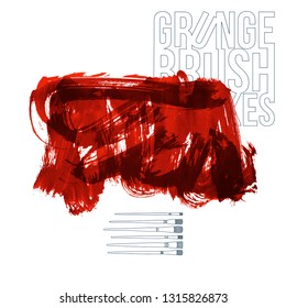 Red brush stroke and texture. Grunge vector abstract hand - painted element. Underline and border design.