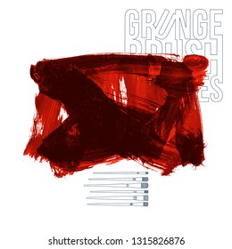 Red brush stroke and texture. Grunge vector abstract hand - painted element. Underline and border design.