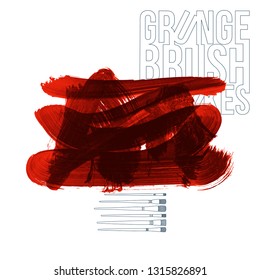 Red brush stroke and texture. Grunge vector abstract hand - painted element. Underline and border design.