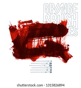Red brush stroke and texture. Grunge vector abstract hand - painted element. Underline and border design.