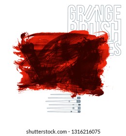 Red brush stroke and texture. Grunge vector abstract hand - painted element. Underline and border design.