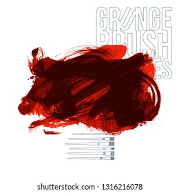 Red brush stroke and texture. Grunge vector abstract hand - painted element. Underline and border design.