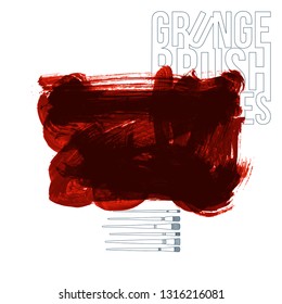 Red brush stroke and texture. Grunge vector abstract hand - painted element. Underline and border design.