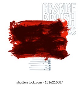 Red brush stroke and texture. Grunge vector abstract hand - painted element. Underline and border design.