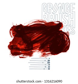 Red brush stroke and texture. Grunge vector abstract hand - painted element. Underline and border design.