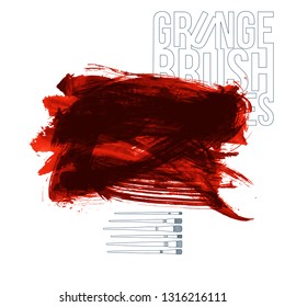 Red brush stroke and texture. Grunge vector abstract hand - painted element. Underline and border design.