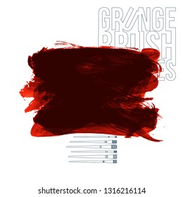 Red brush stroke and texture. Grunge vector abstract hand - painted element. Underline and border design.