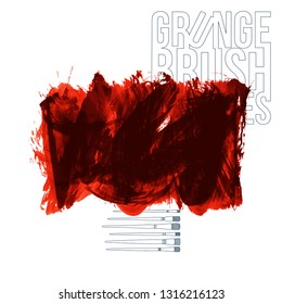 Red brush stroke and texture. Grunge vector abstract hand - painted element. Underline and border design.