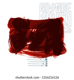 Red brush stroke and texture. Grunge vector abstract hand - painted element. Underline and border design.