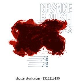 Red brush stroke and texture. Grunge vector abstract hand - painted element. Underline and border design.